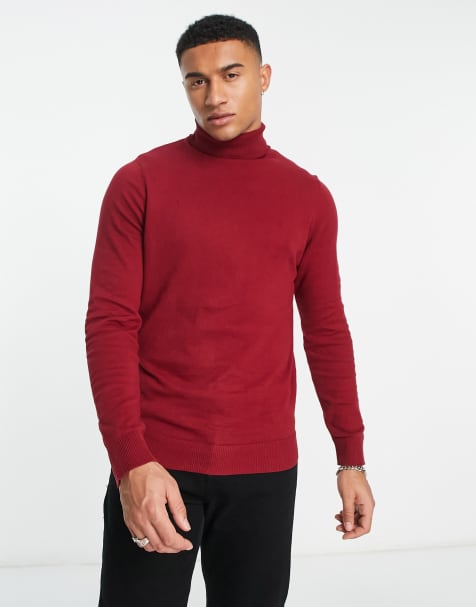 Threadbare cotton roll neck jumper in red - view 1