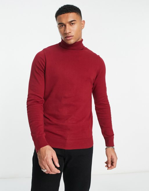 Threadbare cotton roll neck jumper in red | ASOS