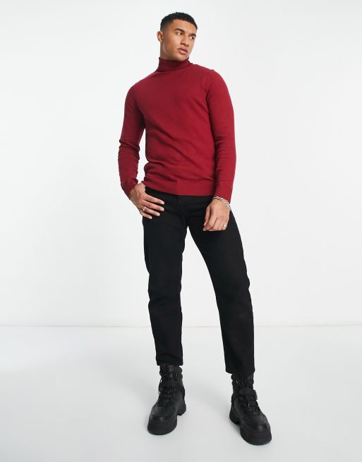 Threadbare cotton roll neck jumper in red, 3 of 4