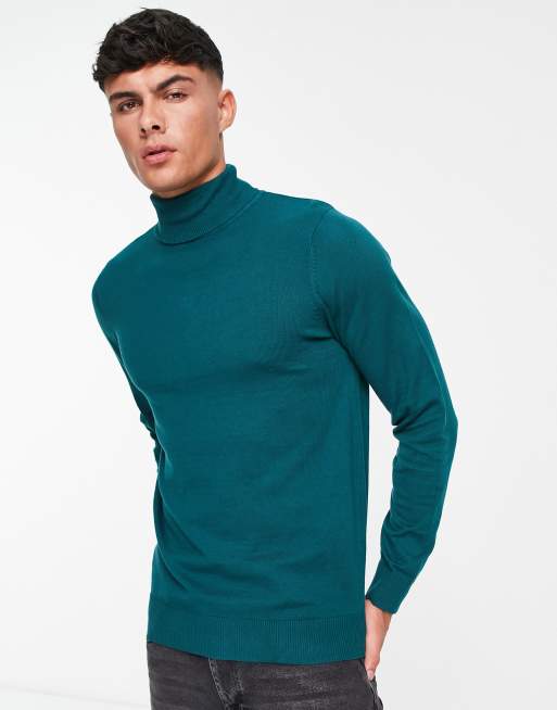 Threadbare cotton roll neck jumper in teal