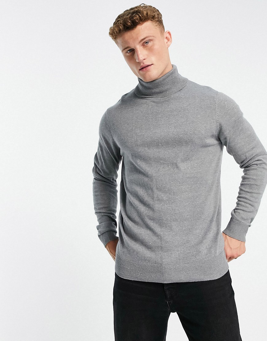 Threadbare cotton roll neck sweater in gray heather