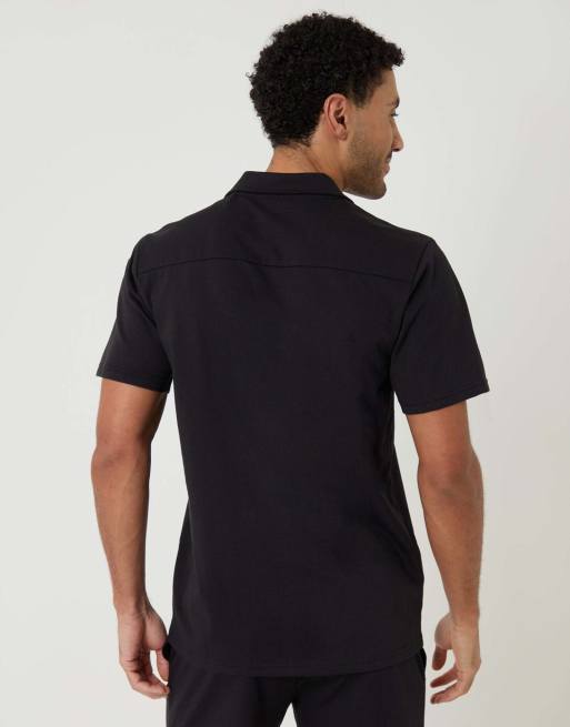 Threadbare Cotton shirt & shorts lounge set in black, 2 of 4