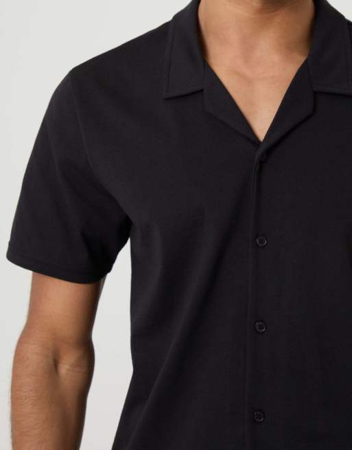 Threadbare Cotton shirt & shorts lounge set in black, 3 of 4