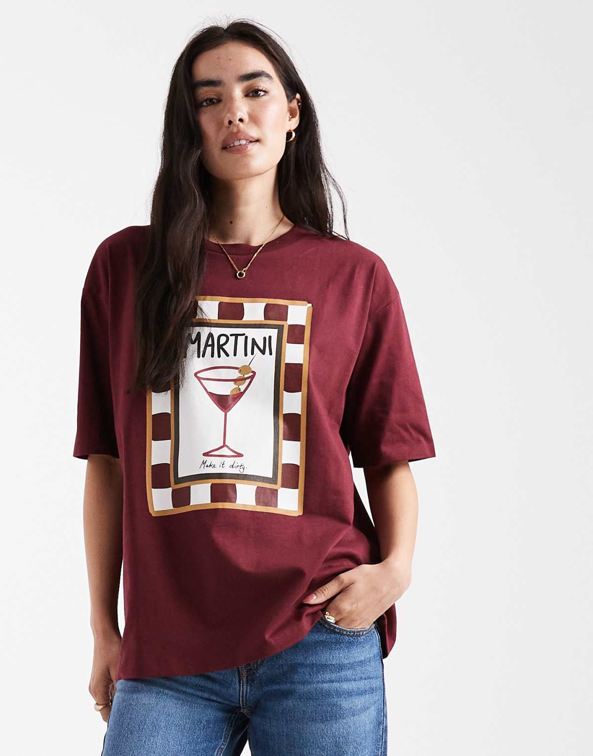 Threadbare cotton short sleeve martini graphic t-shirt in burgundy