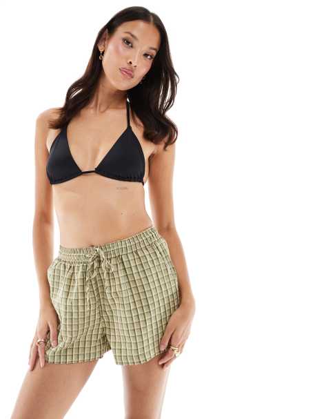 Threadbare cotton shorts in green check print - view 1