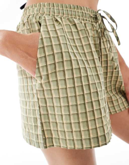Threadbare cotton shorts in green check print, 2 of 5