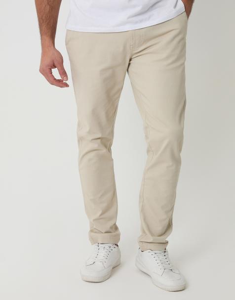 Threadbare Cotton slim fit chino trousers with stretch in light stone
