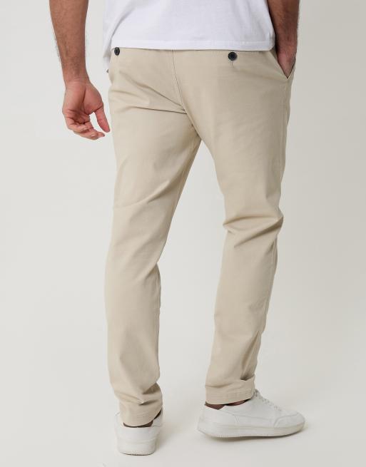 Threadbare Cotton slim fit chino trousers with stretch in light stone, 2 of 4