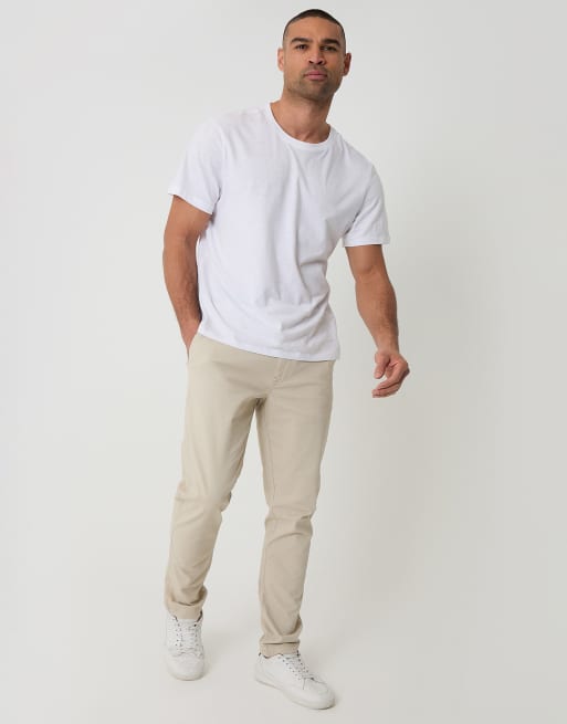 Threadbare Cotton slim fit chino trousers with stretch in light stone, 4 of 4