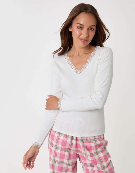 Threadbare Cotton top & flannel trousers pyjama set in pink, 5 of 5