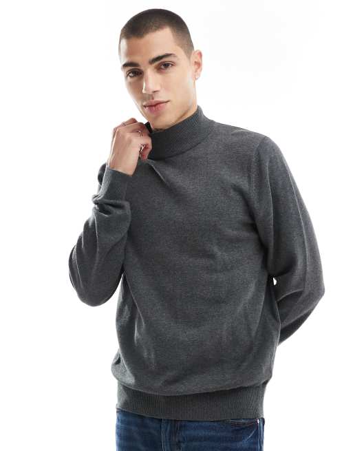 Threadbare cotton turtle neck sweater in charcoal