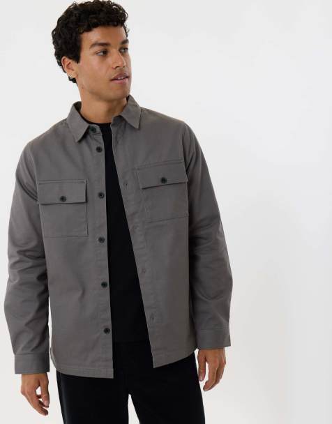 Threadbare Cotton twill flannel lined shacket in slate grey - view 1