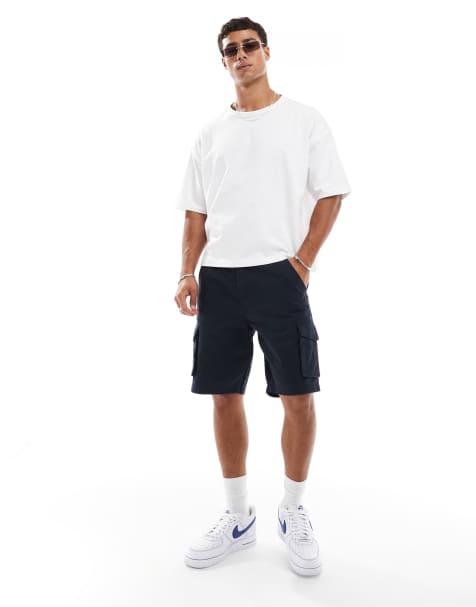 Threadbare cotton twill longline cargo shorts in navy