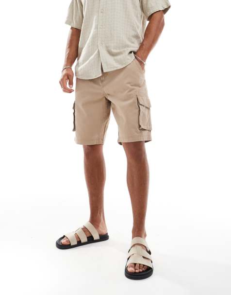 Threadbare cotton twill longline cargo shorts in stone - view 1
