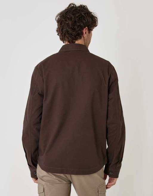 Threadbare Cotton twill shacket with pockets in chocolate brown, 3 of 4