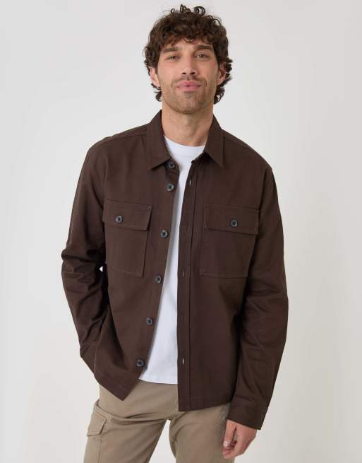 Threadbare Cotton twill shacket with pockets in chocolate brown, 4 of 4
