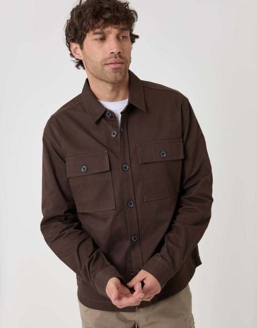Threadbare Cotton twill shacket with pockets in chocolate brown, 5 of 5