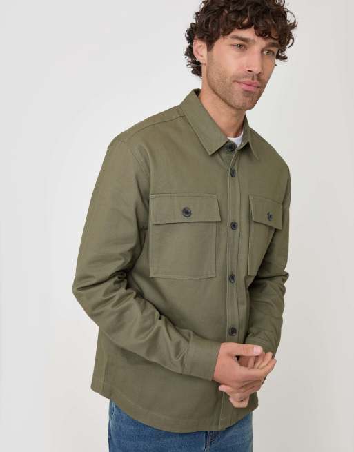 Threadbare Cotton twill shacket with pockets in olive green, 2 of 5