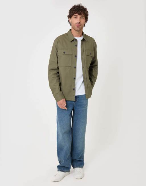 Threadbare Cotton twill shacket with pockets in olive green, 3 of 5