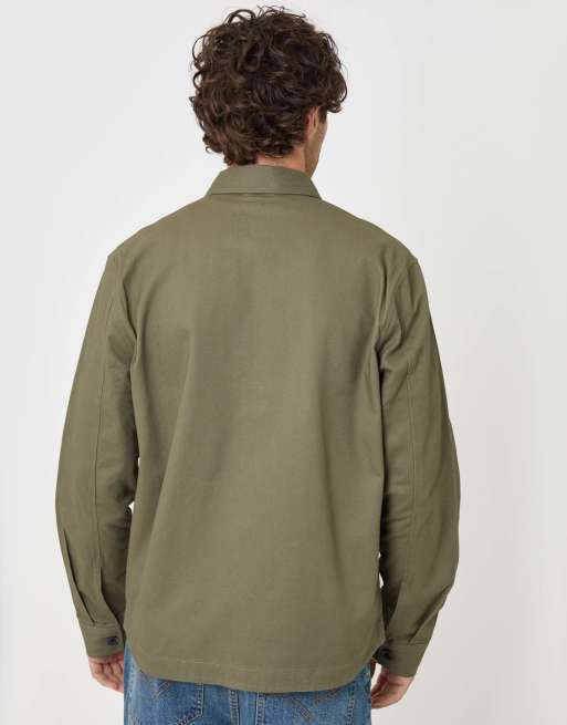 Threadbare Cotton twill shacket with pockets in olive green, 4 of 5