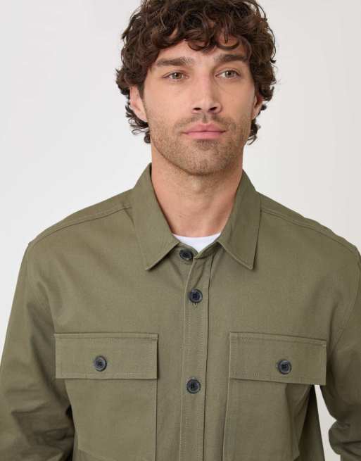Threadbare Cotton twill shacket with pockets in olive green, 5 of 5