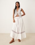 [Threadbare] Threadbare cotton woven maxi skirt with embroidery in cream (part of a set)-White 10 CREAM