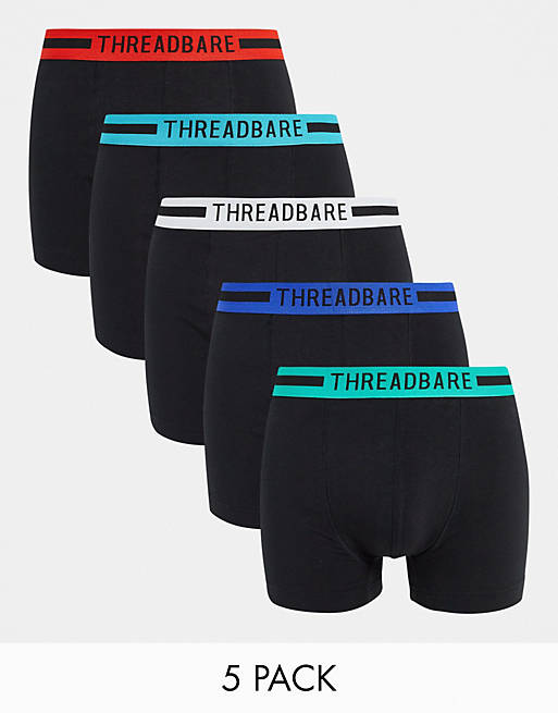 Threadbare coven 5 pack trunks with bright waistbands in black