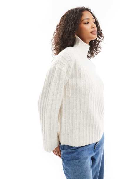 Threadbare - Cremefarvet rullekravetrøje med ribber - view 1