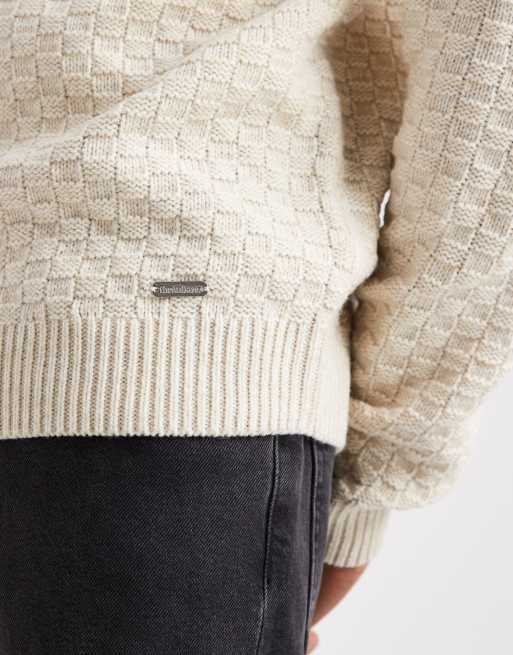 Threadbare - Cremehvid striktrøje med rund hals og tekstur, 5 af 5