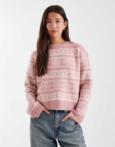 Threadbare crew neck argyle knit jumper in pink - view 1