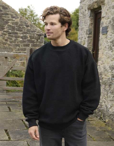 Threadbare Crew neck borg sweatshirt in black - view 1