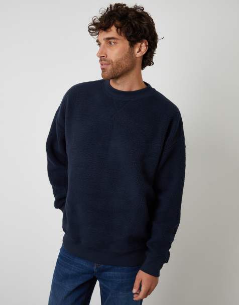 Threadbare Crew neck borg sweatshirt in navy - view 1