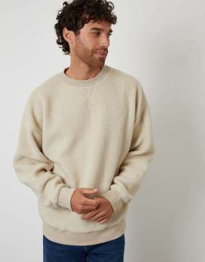 Threadbare Crew neck borg sweatshirt in stone