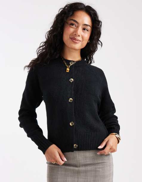 Threadbare crew neck button through cardigan in black - view 1