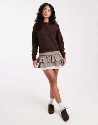 Threadbare Crew Neck Button Through Cardigan In Brown