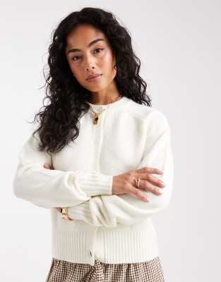 Threadbare Threadbare crew neck button through cardigan in cream-White