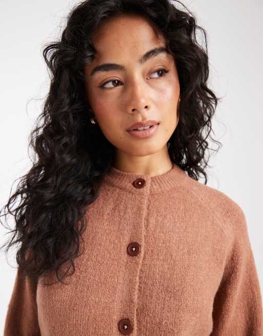 Threadbare crew neck button through cardigan in mocha mousse, 3 of 4