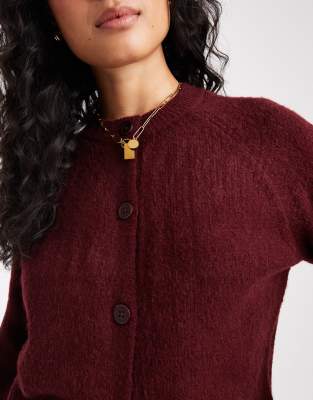 Threadbare Crew Neck Button Up Cardigan In Red