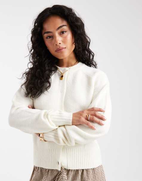 Threadbare crew neck button up cardigan in cream - view 1