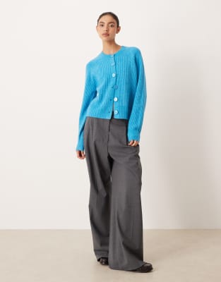 Threadbare Crew Neck Cardigan In Blue