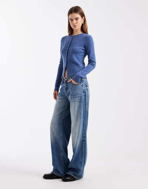 Threadbare crew neck cardigan in blue, 2 of 4
