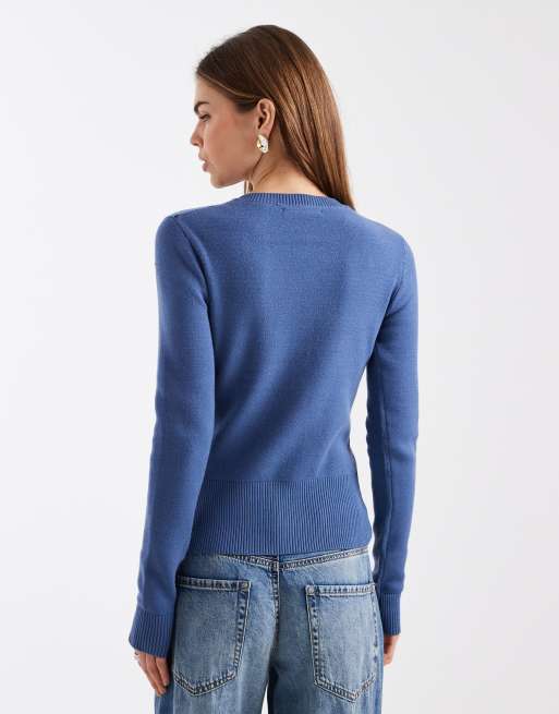 Threadbare crew neck cardigan in blue, 4 of 4