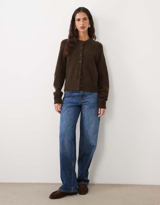 Threadbare crew neck cardigan in brown, 2 of 4