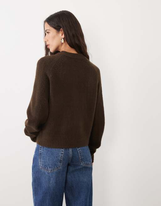 Threadbare crew neck cardigan in brown, 4 of 4