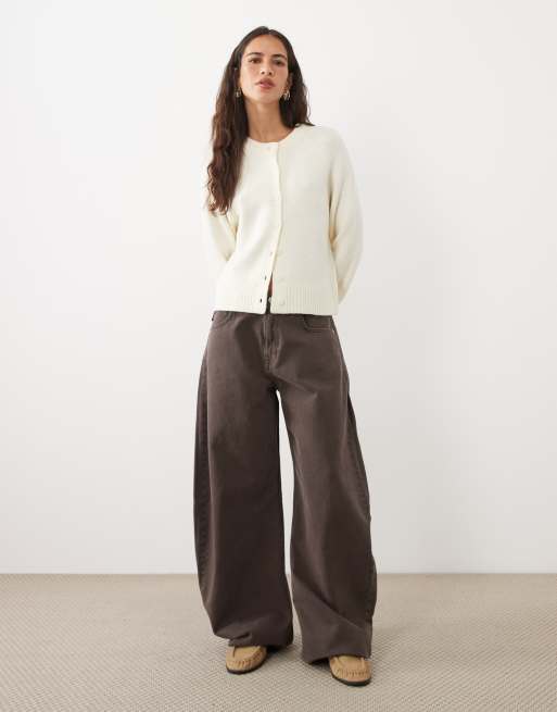 Threadbare crew neck cardigan in cream, 2 of 4