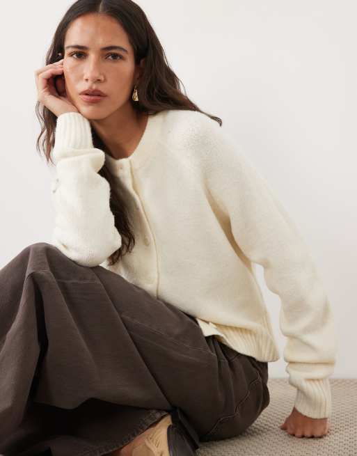 Threadbare crew neck cardigan in cream, 3 of 4