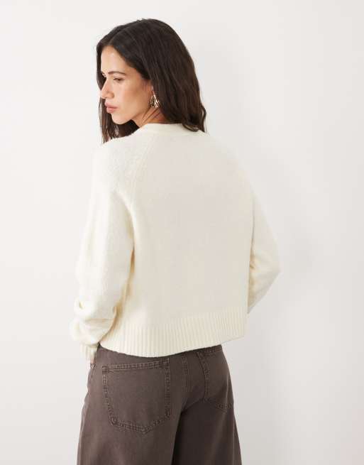 Threadbare crew neck cardigan in cream, 4 of 4