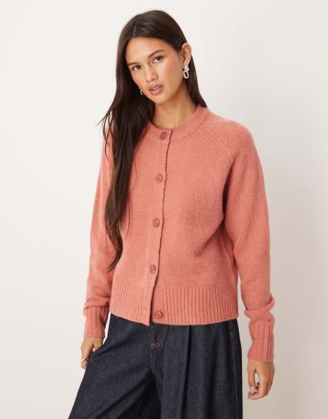 Threadbare crew neck cardigan in dusty pink - view 1