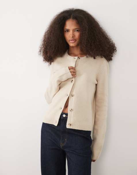 Threadbare crew neck cardigan in ecru - view 1