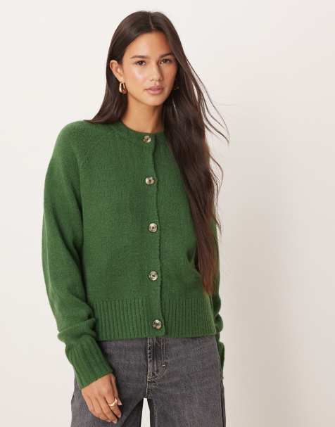 Threadbare crew neck cardigan in green - view 1